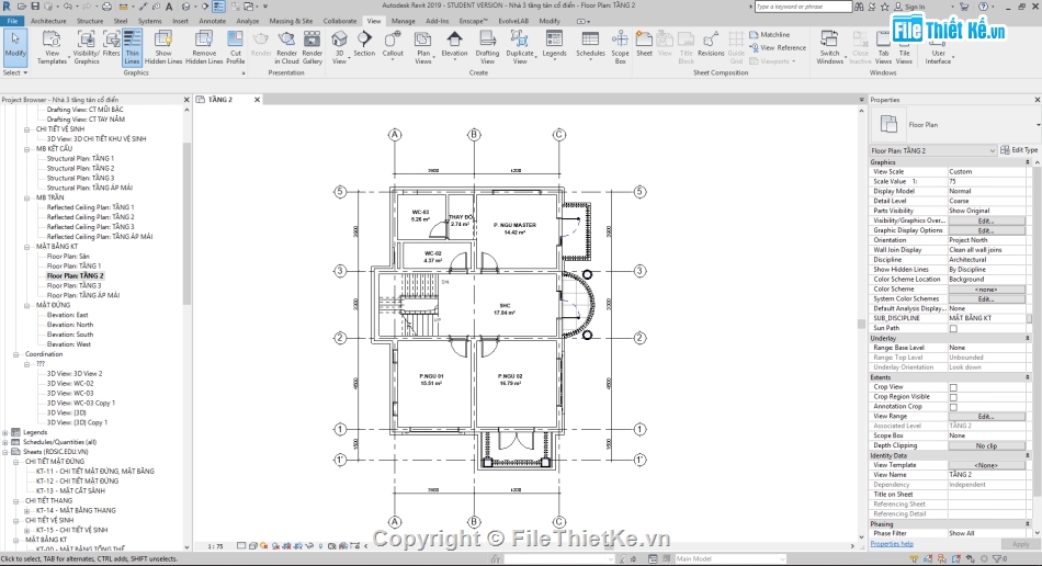 file revit biệt thự 2 tầng,biệt thự 2 tầng full (file revit),mẫu công trình revit,bản vẽ biệt thự 2 tầng